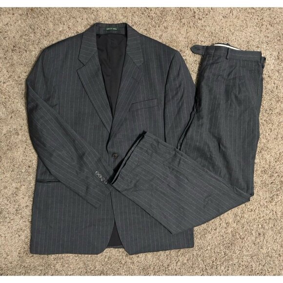 LAUREN RALPH LAUREN Gray Pinstripe Wool Suit Set Jacket Blazer Pants Sz 42R READ - Picture 1 of 16